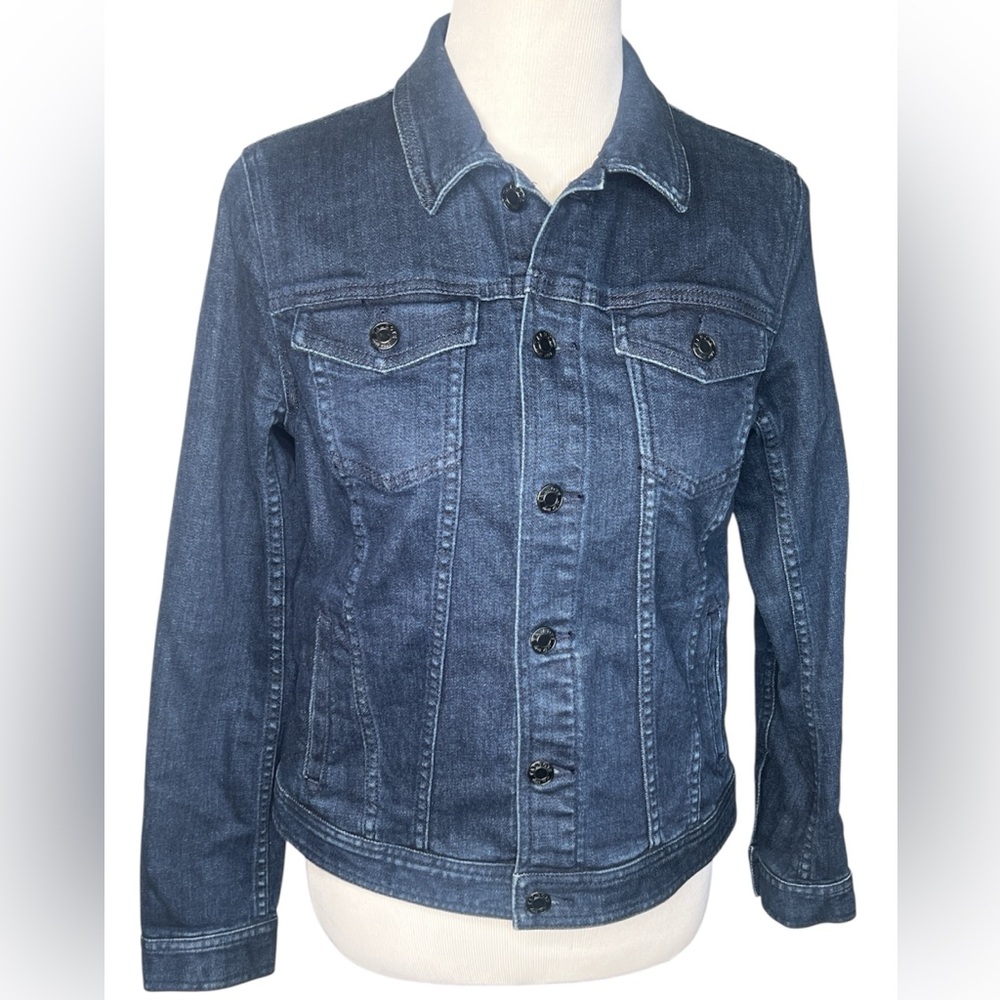 Jean Jacket Denim Dark Wash Casual Classic Pockets Cotton Stretch SM